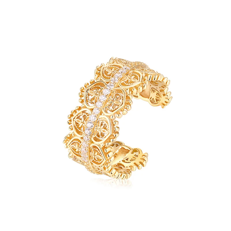 

European Hollow Heart-shaped Braided Lace Rings for Women Luxury S925 Sterling Silver Inlaid Zircon Rings Bride Jewelry Gifts