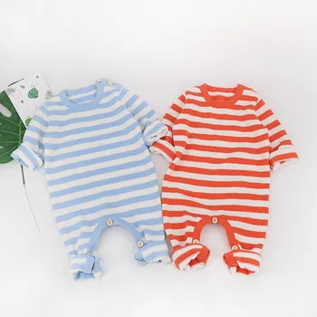 

wholesale 2018 girls boys knitted striped jumpsuit kids children baby rompers -
