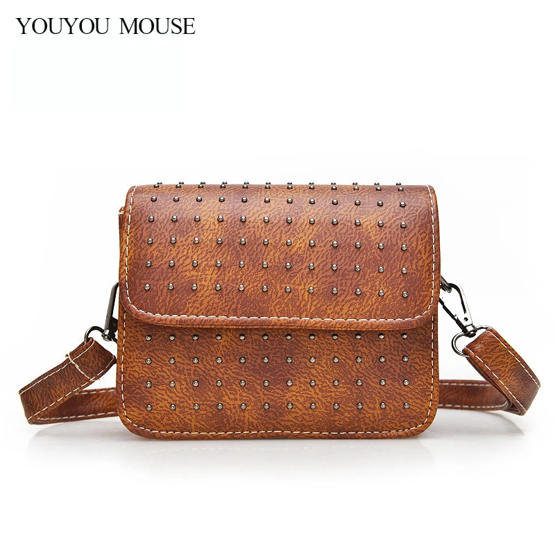 

New Fahison Women Shoulder Bags Solid Rivet Leather Handbags High Quality Crossbody Bags Luxury Women Messenger Bags Clutch Bags