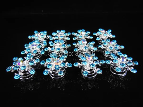 

12 Pcs Movies Frozen Elsa Jelweled Blue Color Snowflake Girl Twists Spins Hair Pins For Party Prom Wedding S-6