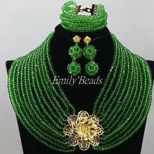 Новое поступление ювелирные изделия со стразами набор 12 ряд Свадебный нигерийский зеленый Свадебный Африканский бисер комплект ювелирных изделий AIJ372