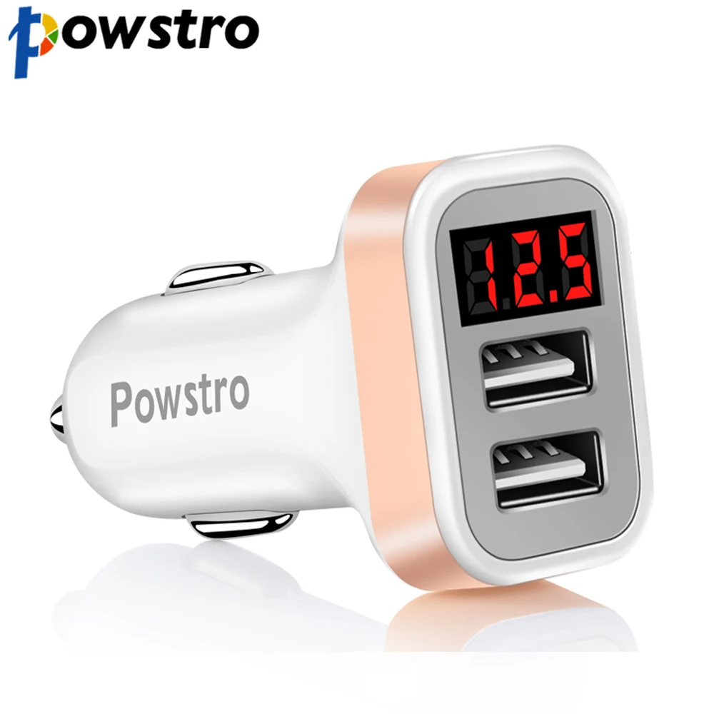 

Powstro 2.1A Car Charger Voltage Current Display 2 USB Charger DC12-24V Low Voltage Warning Charge For Cellphone Tablet DVD