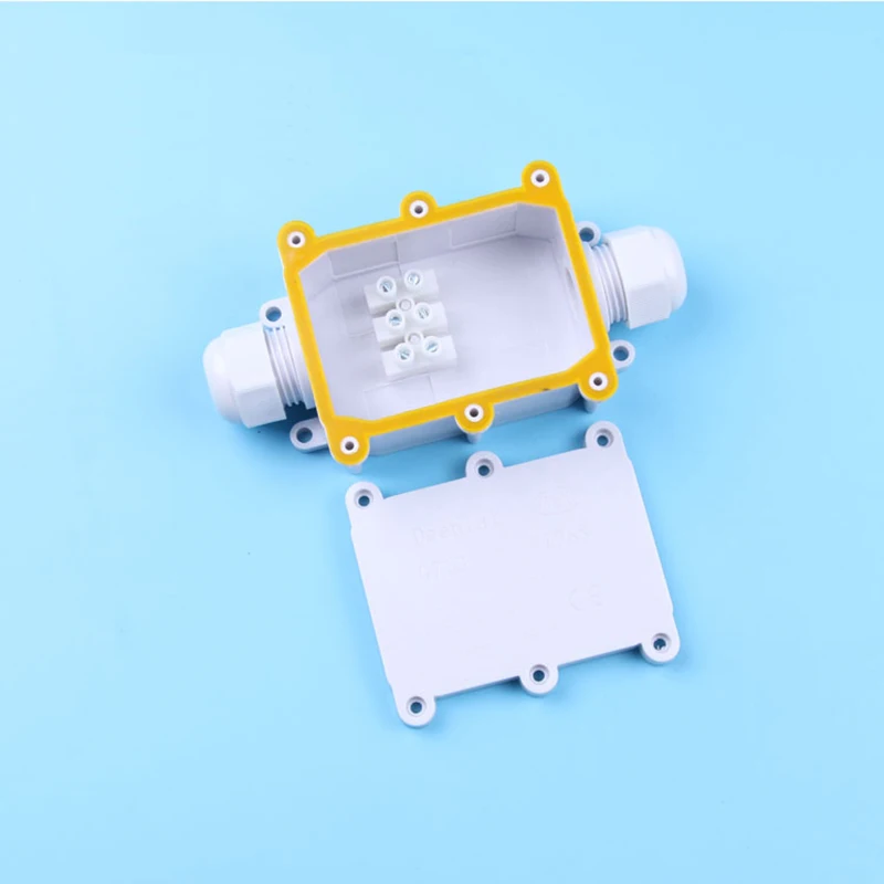 

IP68 Waterproof Connection Box white UV Sunproof Outdoor one in one out plastic enclosure with cable gland & 3 way terminals