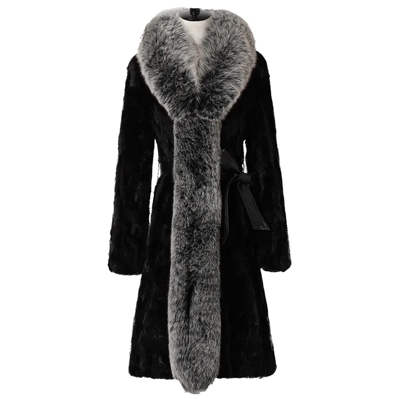 

Real Fur Coat Mink Fur Coat And Jacket Fox Fur Collor Korean Long Winter Coat Women Tops Plus Size 4XL Women Clothes 2018 ZT309