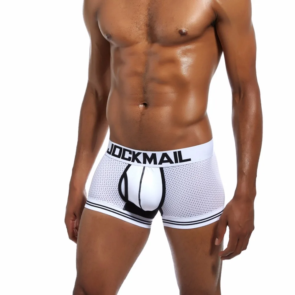 JOCKMAIL, фирменное мужское Сетчатое нижнее белье, боксеры, calzoncillos hombre, гей, одежда для сна, Cueca, боксеры, дышащие, промежность, хлопковые трусы, шорты