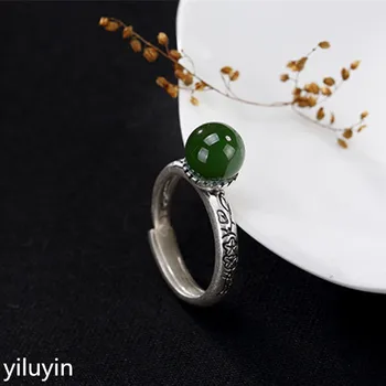 

KJJEAXCMY Boutique jewelry S990 silver coin antique matte and Tian Biyu bead inlaid female high-end lap music Sterling Ring