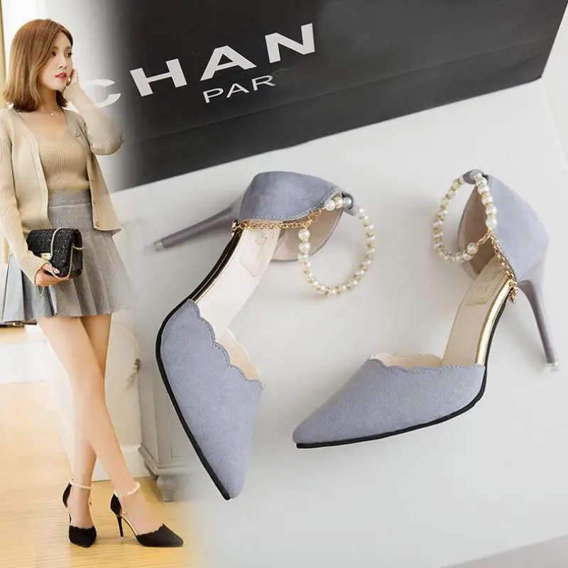 Women Pumps 2019 New Arrival Super Women Shoes High Heel Pointed Hollow Shallow Mouth Wedding Woman Lace Beaded
