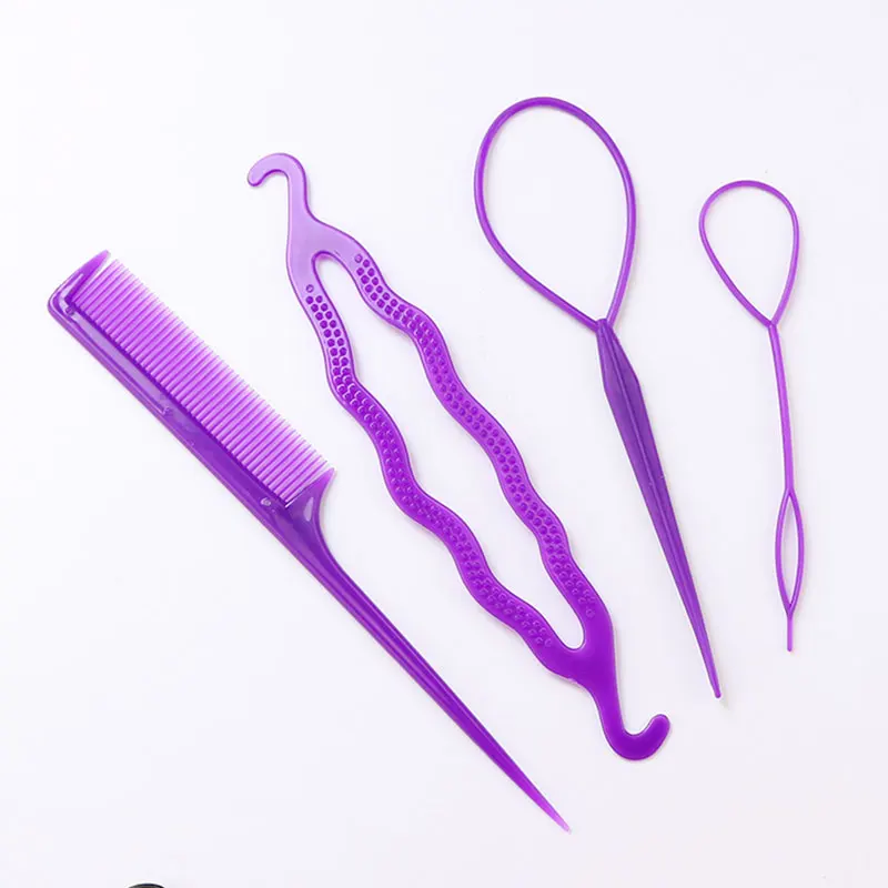 1Set=4pcs Women Girls Quick Hair Making Tools Set 6 Colors Diy Hair Ponytail Headbands Hairbands Hair Accessories