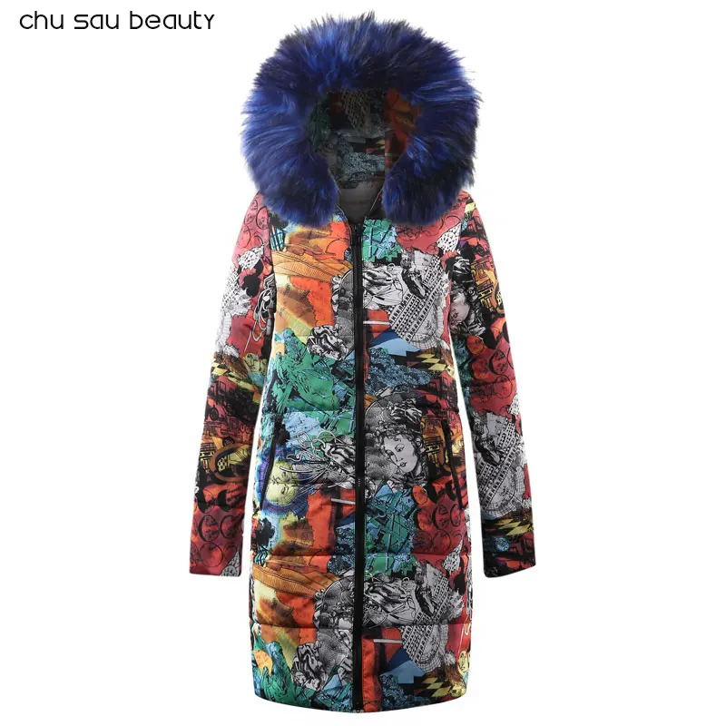 

2019 NEW Fur Warm Hooded Long Down Parkas Women Down Jacket Winter Coat Cotton Padded Jacket Woman Winter Jacket Coat Female