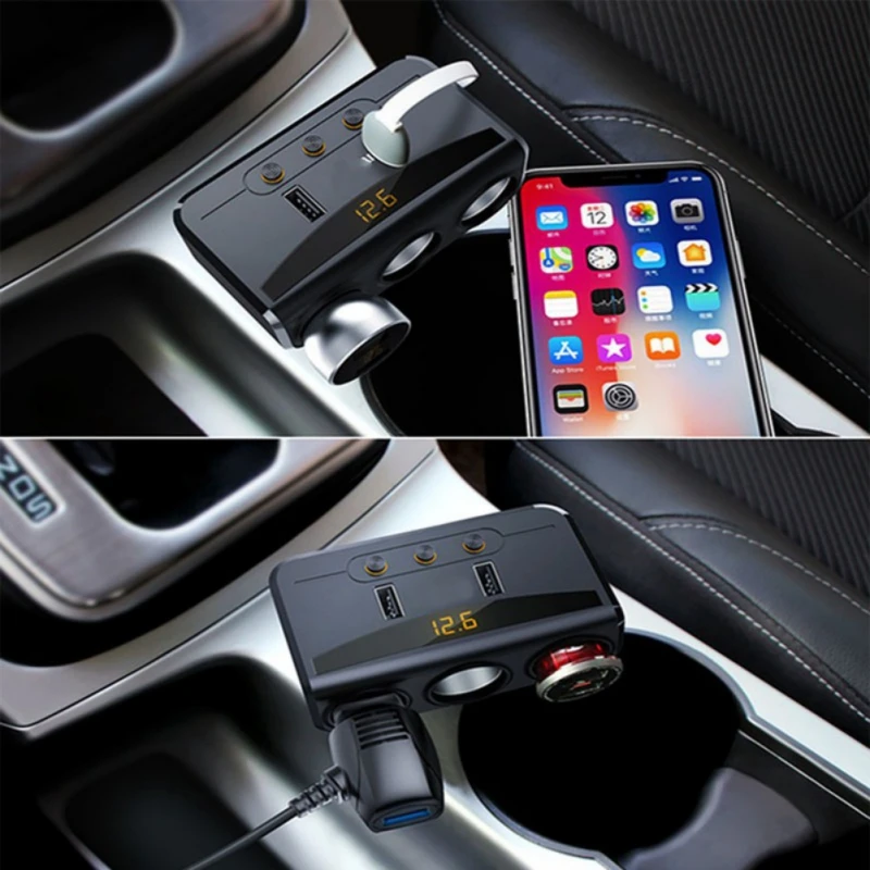 2 USB зарядное устройство + двойные розетки автомобильного прикуривателя