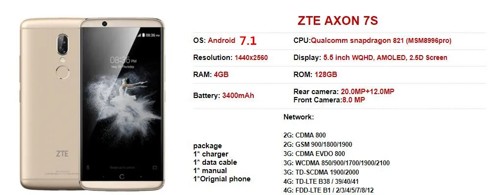 zte Axon7S A2018 axon 7s 5,5 дюймов 2K экран Dolby Sound HIFI 4 Гб ОЗУ 128 Гб ПЗУ Двойная камера 12 Мп+ 20 МП NFC мобильный телефон