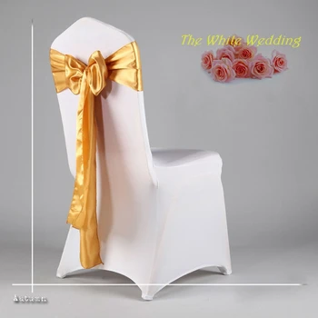 

Free Shpping 100pcs Premium Golden Color Chair Sash for Wedding Decoration Chair Cover Sash