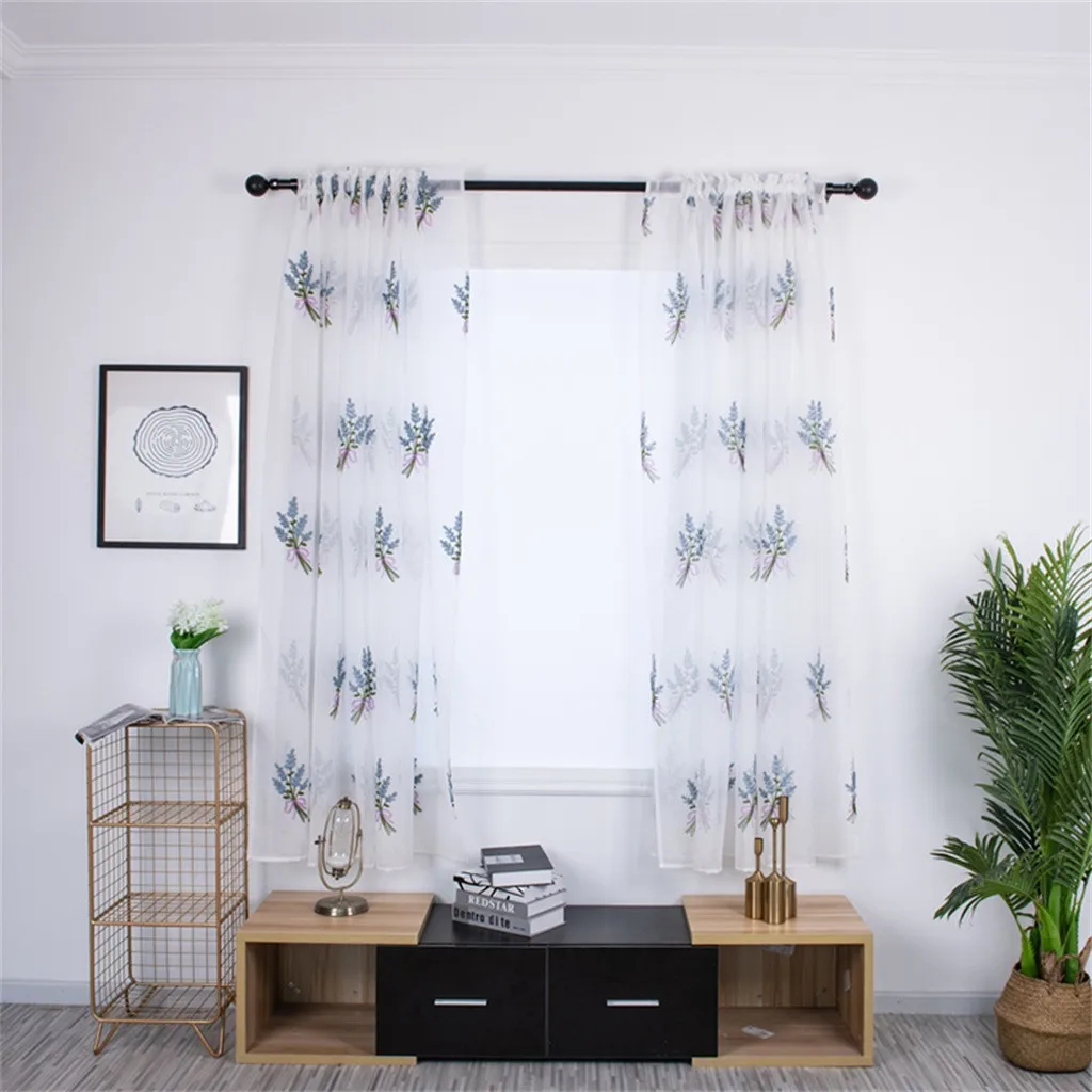 

1pcs 100x200cm Bouquet Flower embroidery Tulle Transparent Curtain Modern washable Window curtains for bedroom living room F530