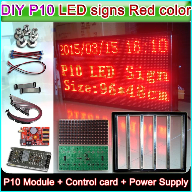 Anpassbare DIY P10 Red Semi-outdoor-LED-display zeichen, P10 Led-modul +  Controller + netzteil + 16 P Kabel + Aluminium rahmen - AliExpress