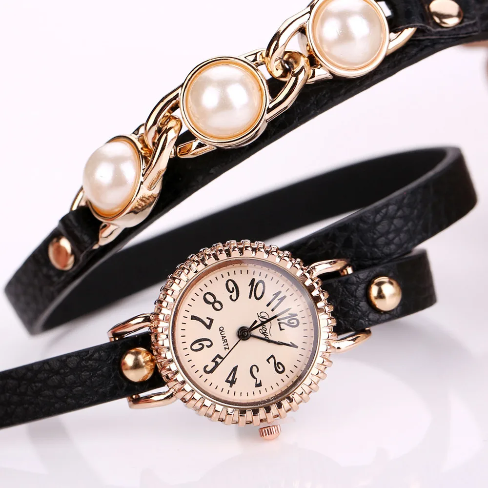 Duoya Женская мода Повседневный Браслет En Cuir Montre-Bracelet Femmes Robe relogio feminino жемчужные часы horloges женские часы B30