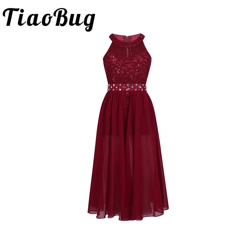 

Tiaobug Kids Flower Girls Dress Pageant Embroidery Floral Lace Rhinestone Maxi Princess Party Formal Occasion Chiffon Dress