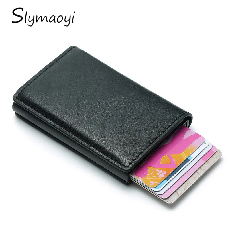 

Male Card Holder RFID Aluminium Alloy Credit Card Holder 2019 Newest Metal PU Leather Wallet Antitheft Men Automatic Card Case