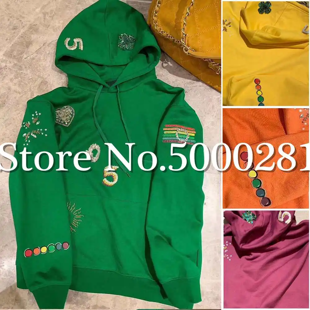 

Luxury Beading Diamonds Decoration Women's Sweatshirt Casual Heeded Hoodie Long Sleeve Loose Cotton Pullover