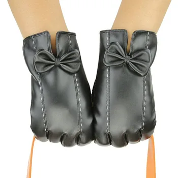 

King Star Women Rosette High Quality PU Leather Touchscreen Gloves Velvet Lined Winter Warm Party Windproof Mittens Gloves