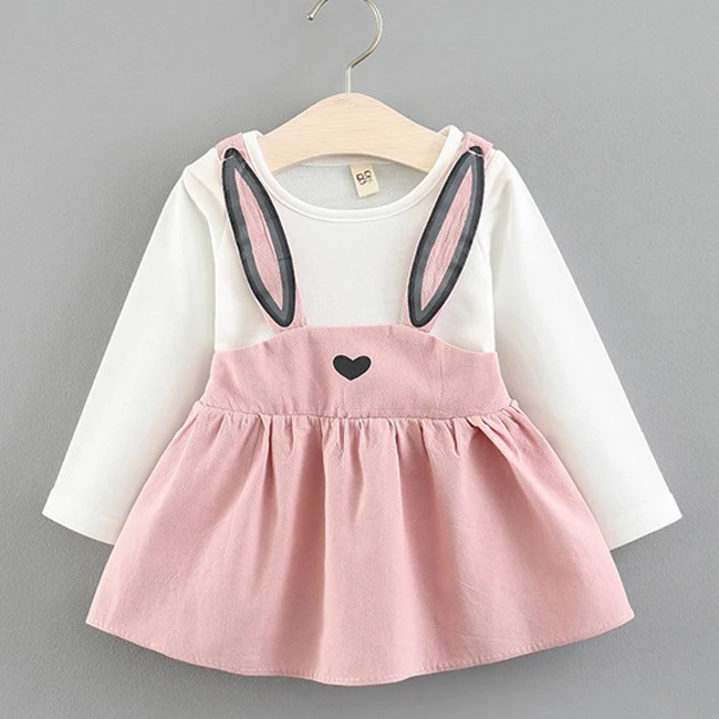 Весенне-осенний бандажный костюм с кроликом для детей от 0 до 3 лет мини-платье для маленьких девочек платье с длинными рукавами с милым кроликом для маленьких девочек - Цвет: SHD101-1