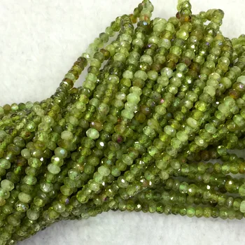 

Natural Genuine Green Garnet Demantoid Rondelle Hand Cut Faceted Loose Small Beads 15" 04110