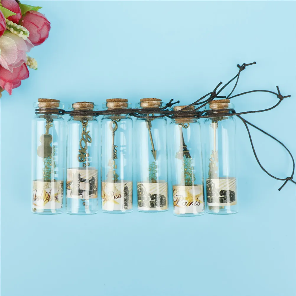

12pcs/lot Drift Bottle Figurines Miniatures Vintage Style Mini Sailing Boat Charm Small Cork Glass Home Decor Random Pattern