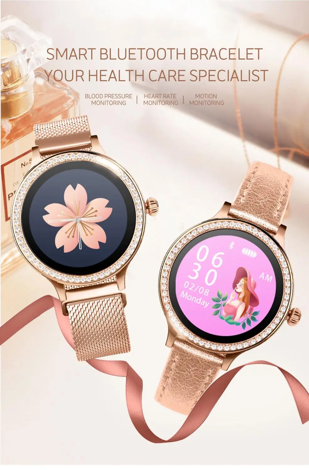 Fashion Women Smart Watch IP68 waterproof Bracelet Bluetooth Heart Rate ladies sport WristWatch for Android ios huawei xiaomi