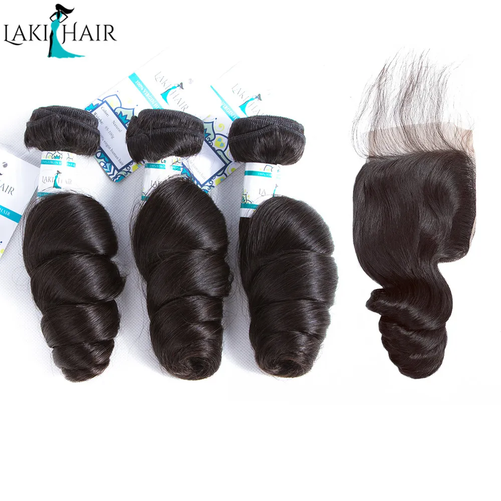 Loose Wave Bundles With Closure 3 Brazilian Hair Weave 4 Pc Remy extensions Lakihair | Шиньоны и парики