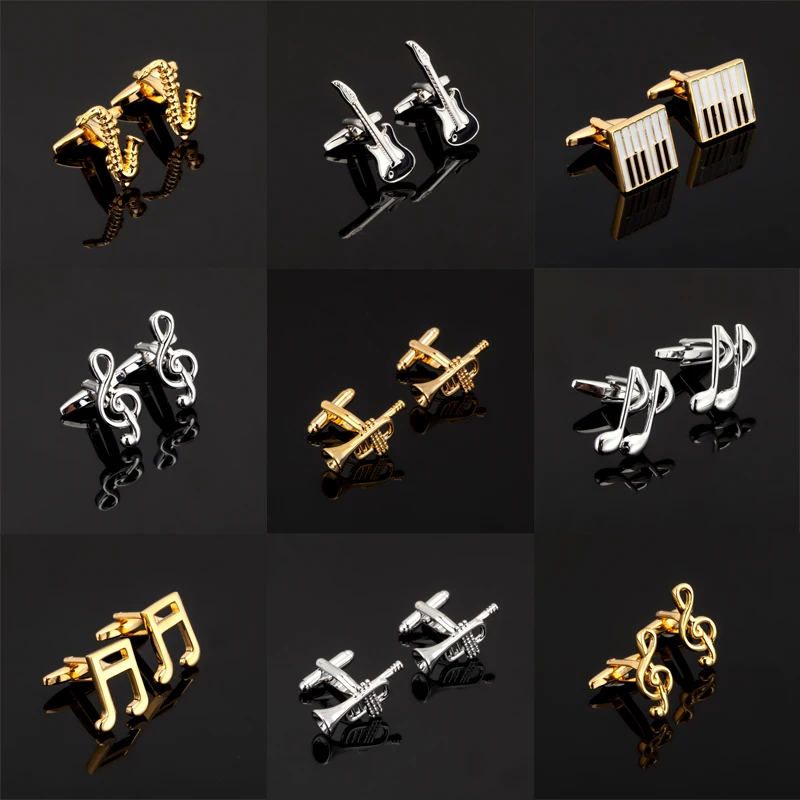

Luxury Fashion 18 Designs Guitar Cufflinks Music Design Musical Note mens Brand cuff buttons cuff links High Quality Jewelry