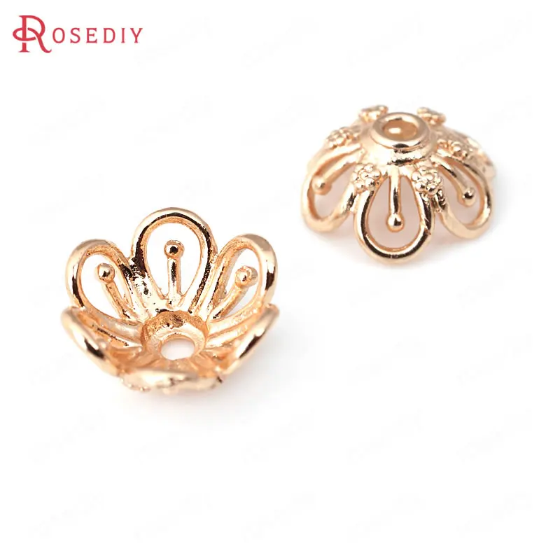 

(31992)10PCS 14MM 24K Champagne Gold Color Plated Brass Beads Caps High Quality Diy Jewelry Findings Accessories wholesale