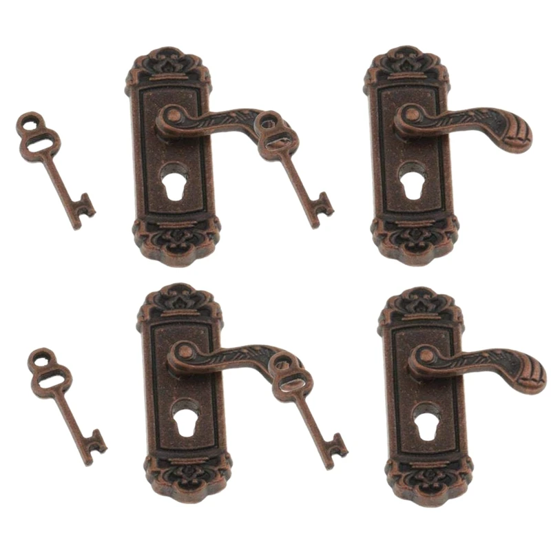 

4Pcs Doll House Door Lock 1:12 Alloy Retro House Miniature Door Lock Doll House Furniture Accessories Right Handle Door Lock K