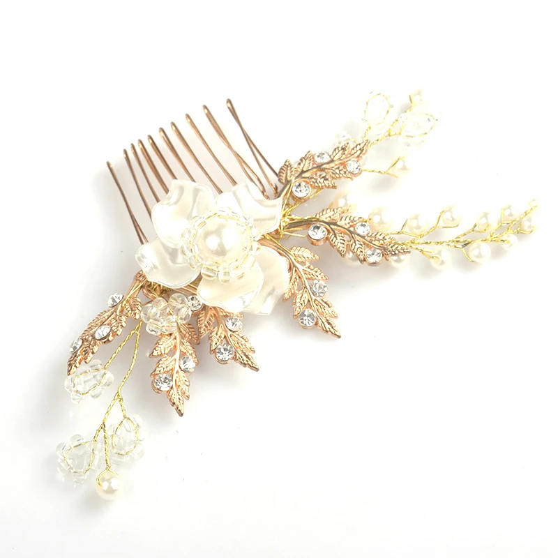 

Le Liin Bridal Leaf Hair Comb Wedding Hair Accessories Pearl Bride Hair Jewelry Gold Headpiece Hair Sticks