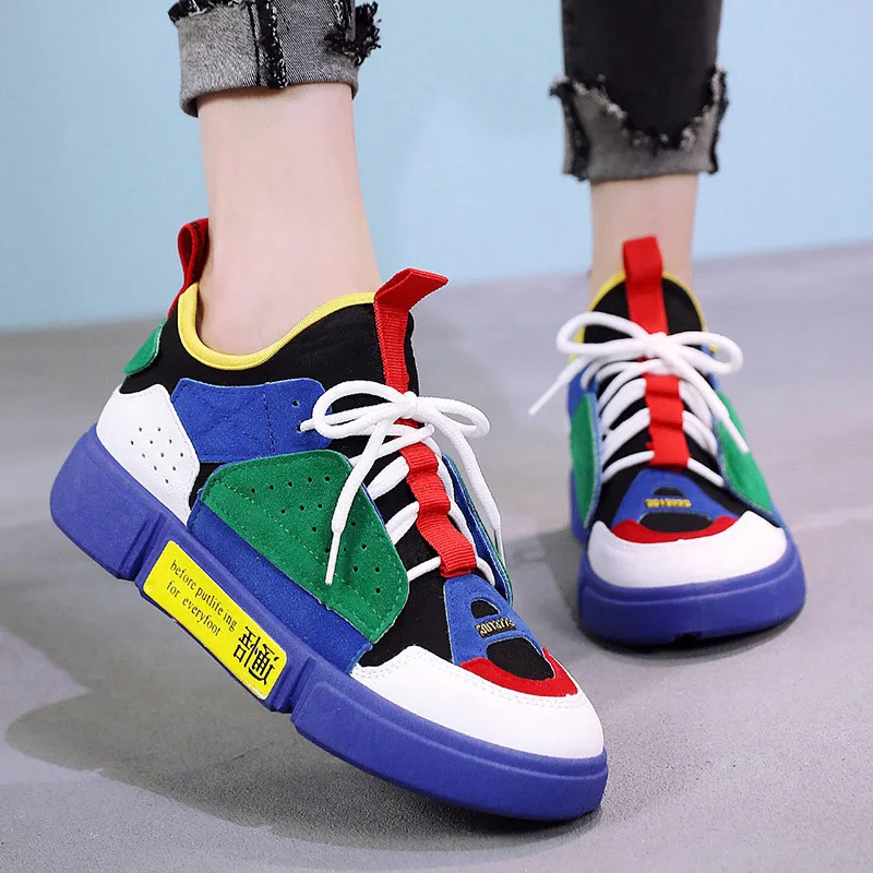 

White Shoes For Women Female Thick Casual shoes Woman Ventilation Hundred Up Blue Patchwork Shoes Flat Trend Tennis Shoes