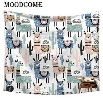 

Cartoon Sheep Wall Hanging Cactus Tapestry Green Plants 3D Boho Decor Wall Carpet Tapiz Pared Tela Cute Sheep Lovely Cactus