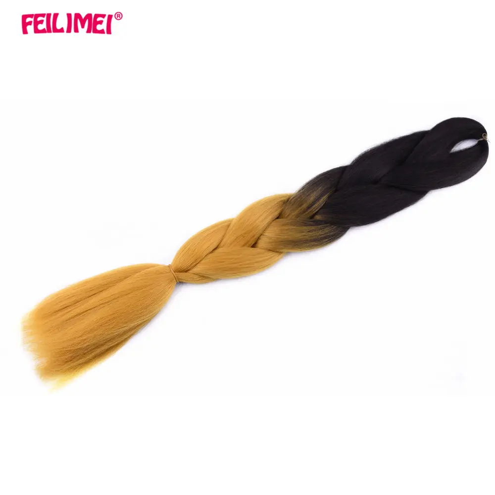 Feilimei Ombre плетение волос для наращивания синтетические термостойкие огромные косички 100 г/шт. 24 дюйма зеленый/серый/фиолетовый/синий/черный волосы - Цвет: P6/613