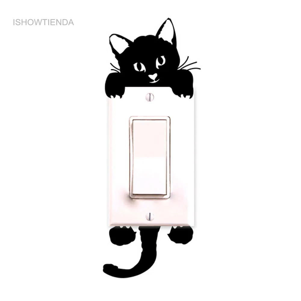 

ISHOWTIENDA New Cat Wall Stickers Light Switch Decor Decals Art Mural Baby Nursery Room New