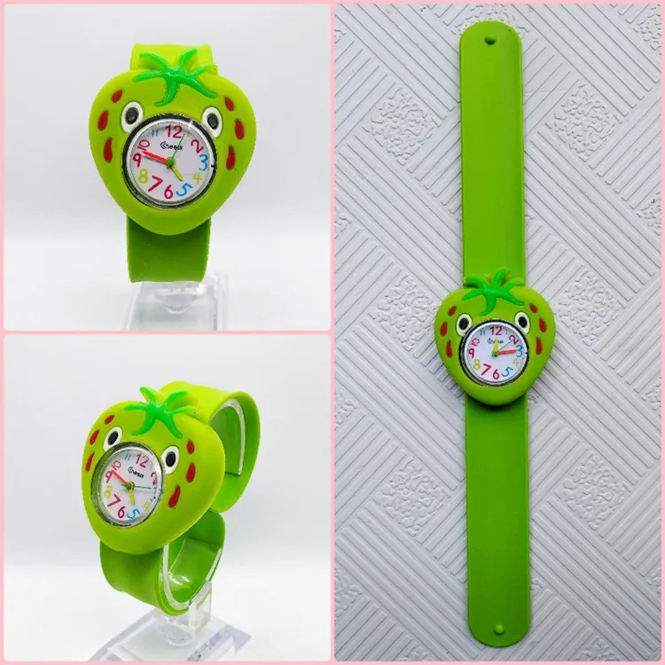 Детские часы с 3d-изображением головы редиски, детские наручные часы, детские часы с лентами, настольные часы, кварцевые часы для девочек и мальчиков, подарок - Цвет: Зеленый