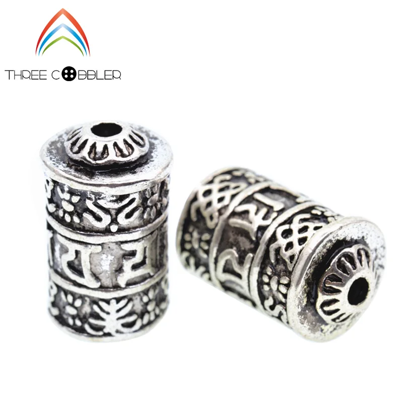 

Tibetan Buddhist beads, Retro Alloy tibetan silver Six words mantra turn tube spacer bead DIY jewelry accessories 6pcs J0708