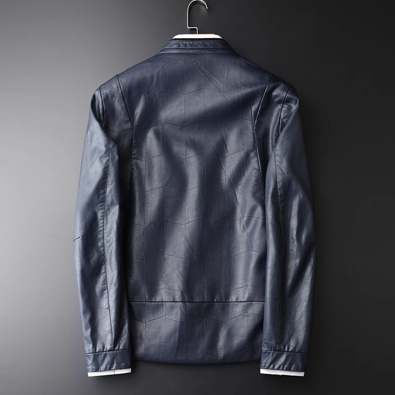 Minglu Новая мужская мода Pu кожаные куртки пальто Высокое качество тонкий стенд воротник простой сплошной цвет синий мужские куртки M-4XL