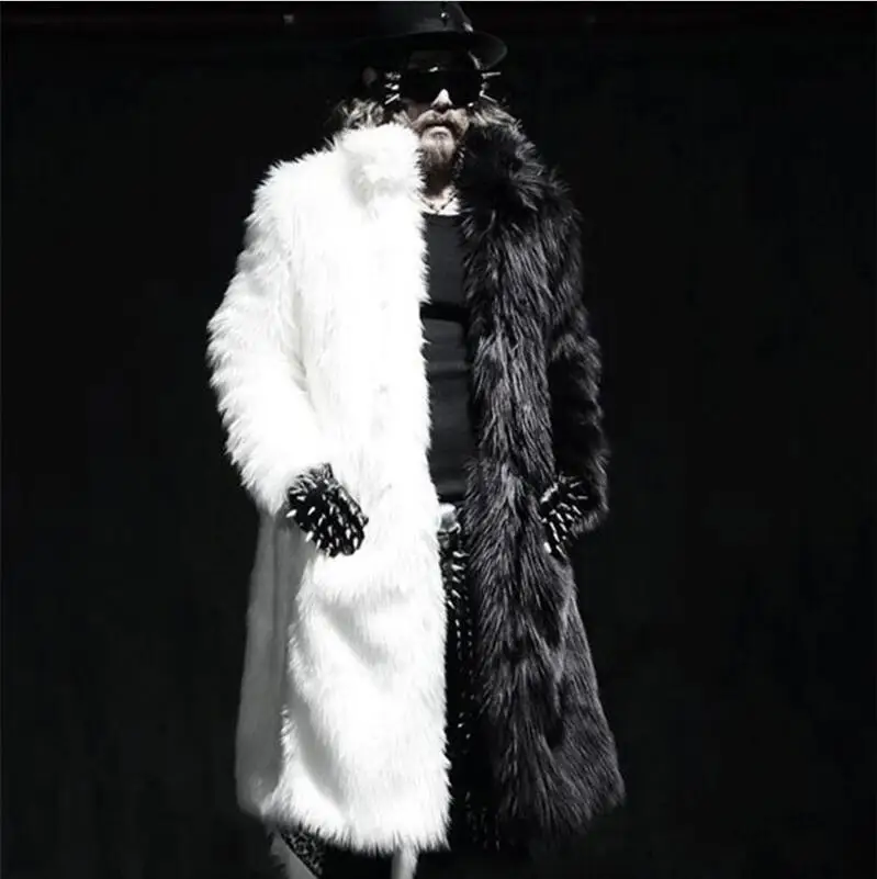 

2018 Famous Brand Men's Imitation fox fur coat long design eco-friendly Fur overcoat men thick faux leather wool male outerwear