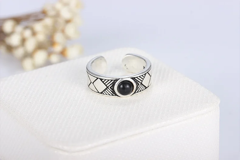 DreamySky, богемное, черное, настоящее 925 пробы, серебряное, большие, круглые кольца для женщин, винтажное ювелирное изделие, массивные, регулируемый размер, кольцо на палец