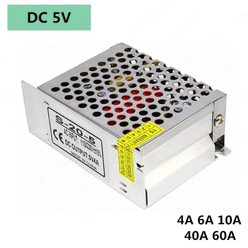 5 вольт источник питания 4A 6A 10A 40A 60A AC 110V 220V to DC 5 V 20W 50W 200W 300W светильник ing Трансформатор Адаптер для светодиодных лент светильник