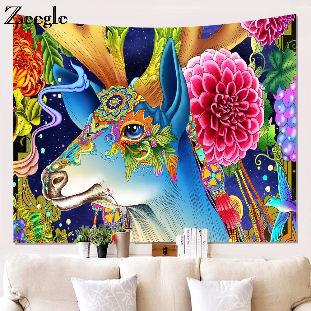 Zeegle Elk Pattern Home Decor Wall Tapestry Mandala Tapestry Beach Throw Towel Yoga Rug Wall Hanging Gobelin Art Crafts