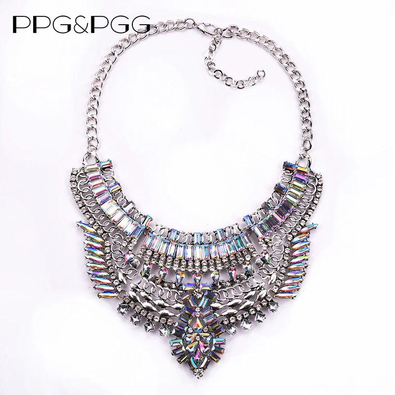 

PPG&PGG New Fashion Crystal Choker Women Dress Exaggerated Vintage Statement Necklaces & Pendants Collars