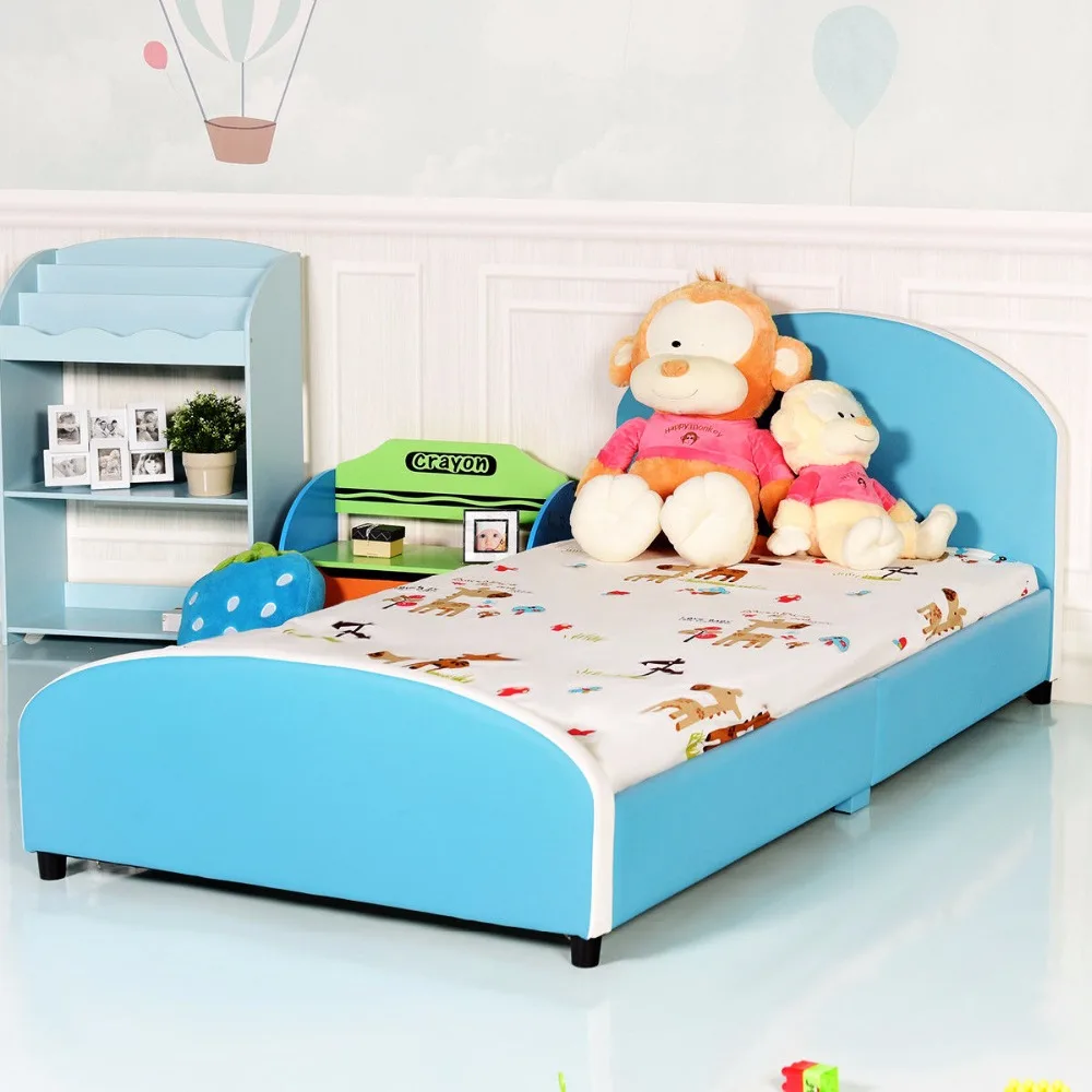 Giantex Kids Children PU Upholstered Platform Wooden Bed ...