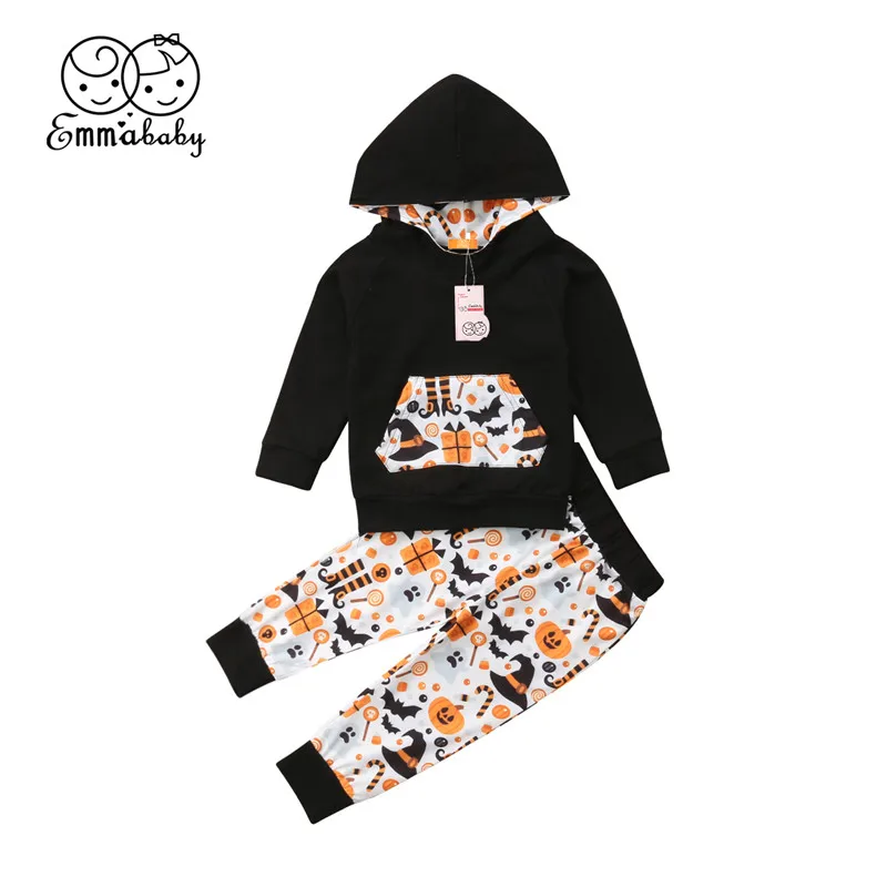 

Halloween Newborn Baby Boy Girl Pumpkin&Ghost Print Hoodies Sweatershirts Long Pants 2018 Autumn Winter Warm Hooded Baby Clothes