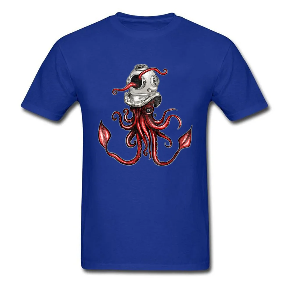 Squid with Diving Helmet 100% Cotton Boy Short Sleeve Tees Print Summer Fall Top T-shirts 3D Printed T-shirts Latest Crew Neck Squid with Diving Helmet blue