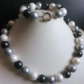 

Charming Shell Pearl Jewelry Set 17/8inch 14mm White Gray Black Mixed Color Shell Pearl Neckalce Bracelet
