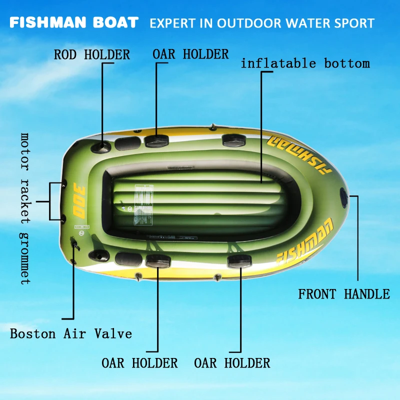 FISHMAN 3 personas Barco de peces 252*125*40cm PVC bote inflable pesca kayak paddle pump bolsa de transporte mochila balsa remo Remo - 4