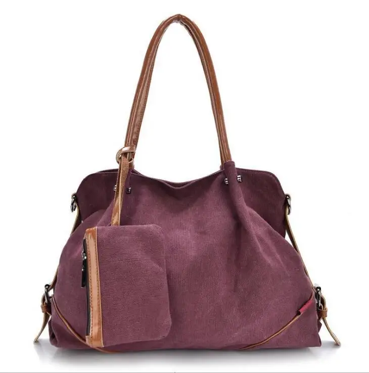 Fashion 3pcs font b set b font Canvas Composite bag plain canvas bag Fashion Shoulder bags